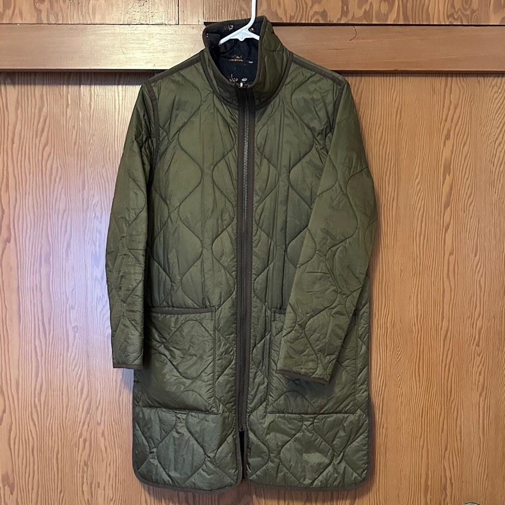Olive Green Quilted Long Coat